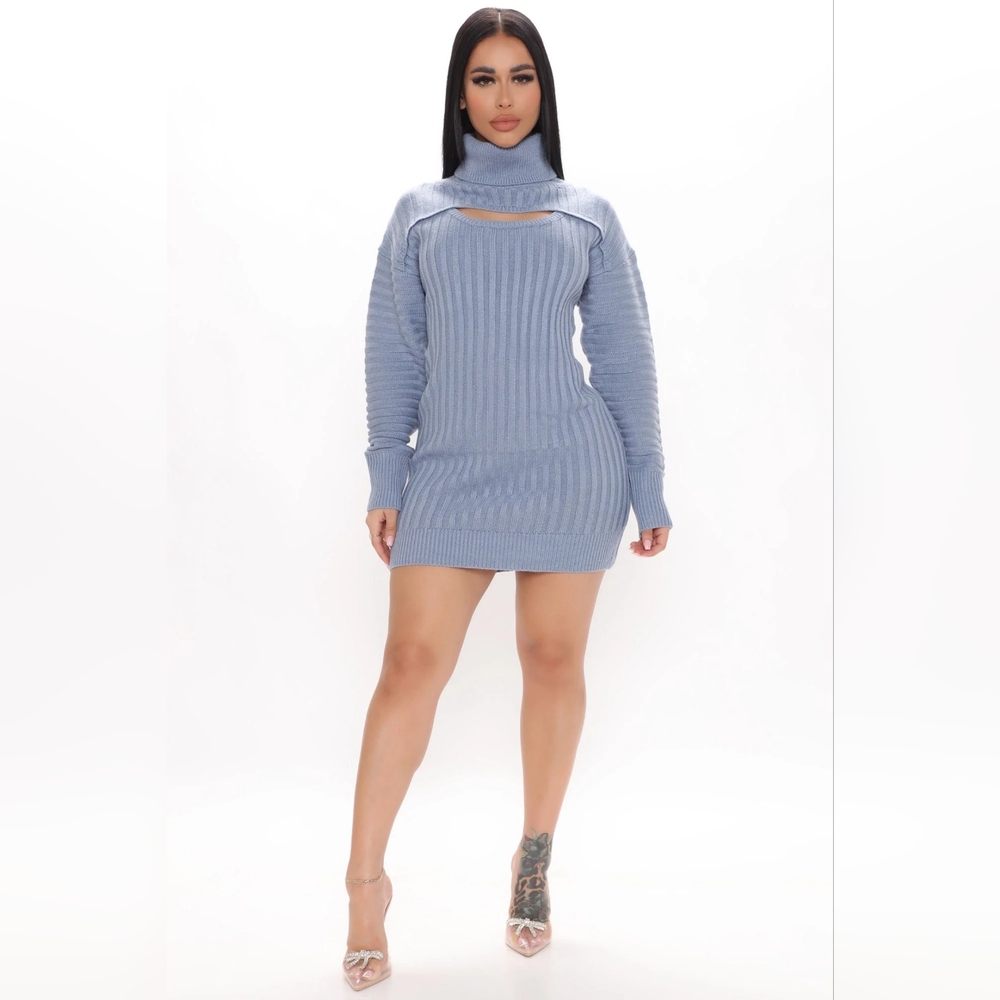 Fashion Nova Avery Mini Sweater Dress-Blue